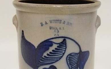 NA WHITE & SON BLUE DECORATED CROCK