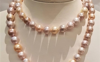 NO RESERVE PRICE - 925 Silver - 11x14mm Multi Edison Pearls - Necklace