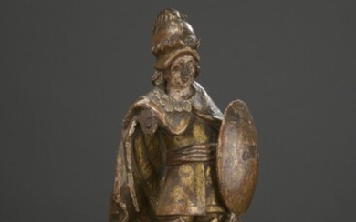 NORD de la FRANCE, XVIIe siècle Saint Adrien Statuette en bois polychromé et doré. H....
