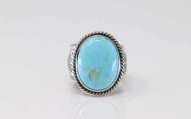 Native America Navajo Handmade Sterling Silver Turquoise Ring Sunshine Reeves.