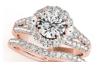 Natural 2.85 CTW Diamond Engagement Ring SET 18K Rose Gold