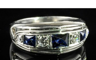 Natural Blue Sapphires & Diamond Platinum Ladies Ring
