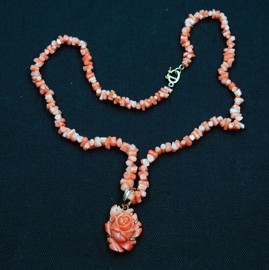 Natural Coral & 14K Gold Beaded Necklace