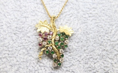 Necklace with pendant - 7.88g - 18kt Yellow Gold 0.50ct. Diamond - Emerald