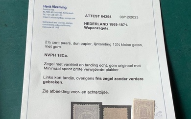 Netherlands 1869/1871 - 2,5 Cent Coat of arms stamp with beautiful centrage - with photo certificate Vleminck and Meijer - NPVH 18 Ca