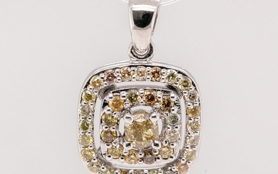 No Reserve Price - 0.48 tcw - Fancy Intense Yellow - 14 kt. White gold - Pendant Diamond