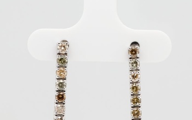 No Reserve Price - 0.82 tcw - Light to Fancy Mix Yellow - Brown - 14 kt. White gold - Earrings Diamond