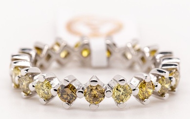 No Reserve Price - 1.55 tcw - Fancy Greenish Yellow - 14 kt. White gold - Ring Diamond
