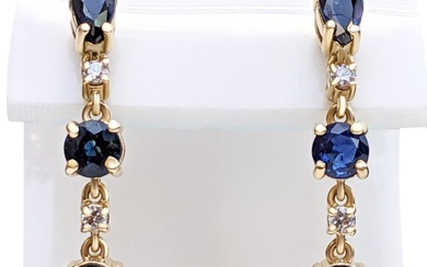 No Reserve Price - Earrings - 14 kt. Yellow gold - 2.15 tw. Sapphire - Diamond