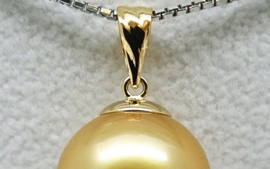 No Reserve Price - Golden South Sea Pearl, 24K Golden Saturation, 13.25 mm - 18 kt. Yellow gold - Pendant