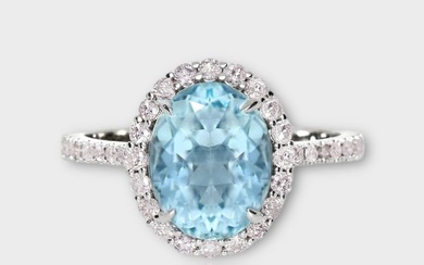 No Reserve Price - IGI 3.07 tw - Engagement ring - 14 kt. White gold Aquamarine - Diamond