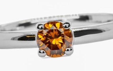 No Reserve Price - *No Reserve* 0.50 ct Natural Fancy Vivid Yellowish Orange SI2 - Ring White gold Diamond (Natural)