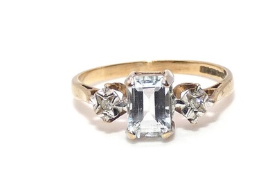 No Reserve Price - Ring - 9 kt. Yellow gold Aquamarine - Diamond
