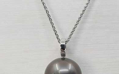 No reserve - 11x12mm Round - 925 Silver, Tahitian pearl - Pendant