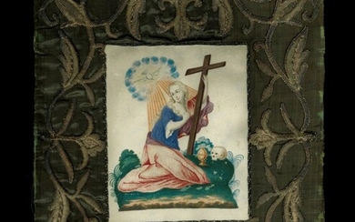 Objet de piété iconographie religieuse populaire Marie Madeleine Magdala Magdaléenne Vélin