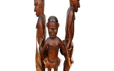 Oceanic Large Carved Wood Figural Group Sculpture