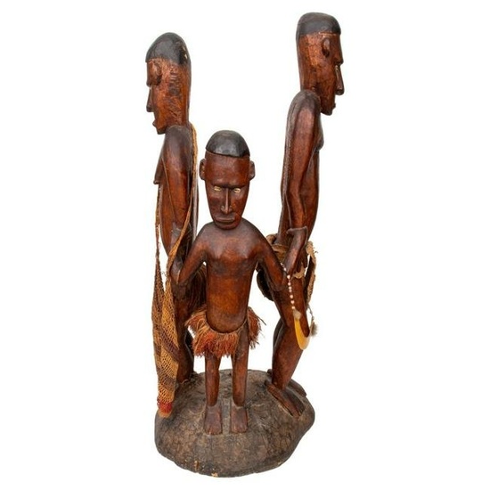 Oceanic Large Carved Wood Figural Group Sculpture