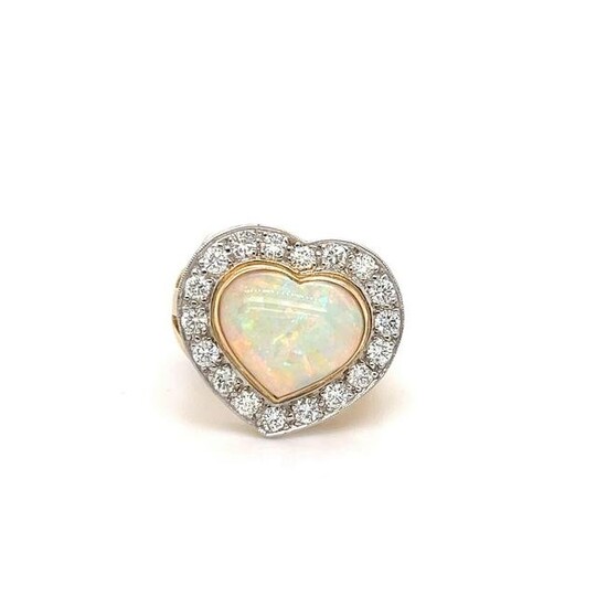 Opal Heart and Diamond Ring