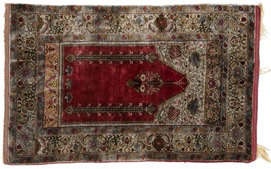 Oriental Silk Carpet, 1' 11 x 3'.