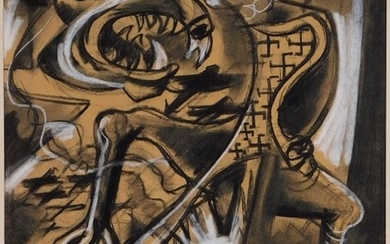 Otto Plaug WWII Surrealist Charcoal Drawing