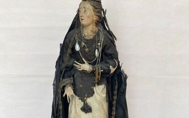 Our Lady of Sorrows, Naples, 67 cm. - Earthenware, Textiles - Early 19th century