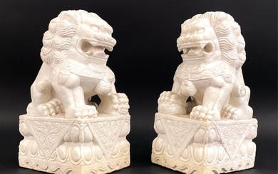 PAIR 20TH C. CHINESE CARVED MARBLE FOO DOGS