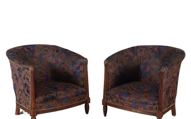 PAIR FRENCH ART DECO CLUB CHAIRS HAVING FLUTED STILES C...