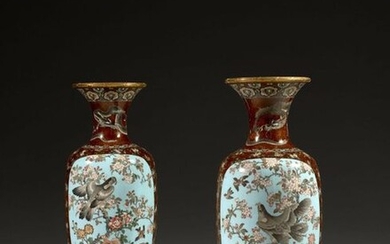 PAIR OF LARGE WALL VASES ASSEMBLED IN BRONZE, Japan, Meiji...