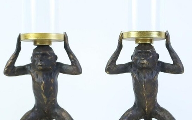 PAIR OF MONKEY FIGURE CANDLE SHELLS
