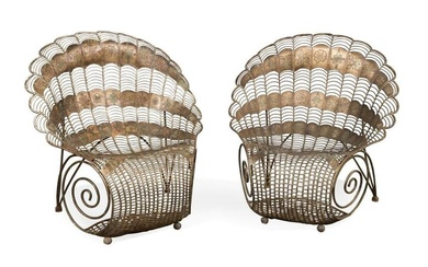 PAIR OF PAINTED MEXICAN IRON PEACOCK CHAIRS