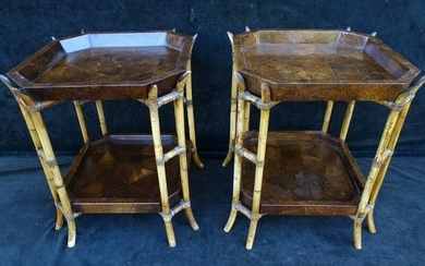 PAIR TRAY TOP BAMBOO TABLES 23X19X19