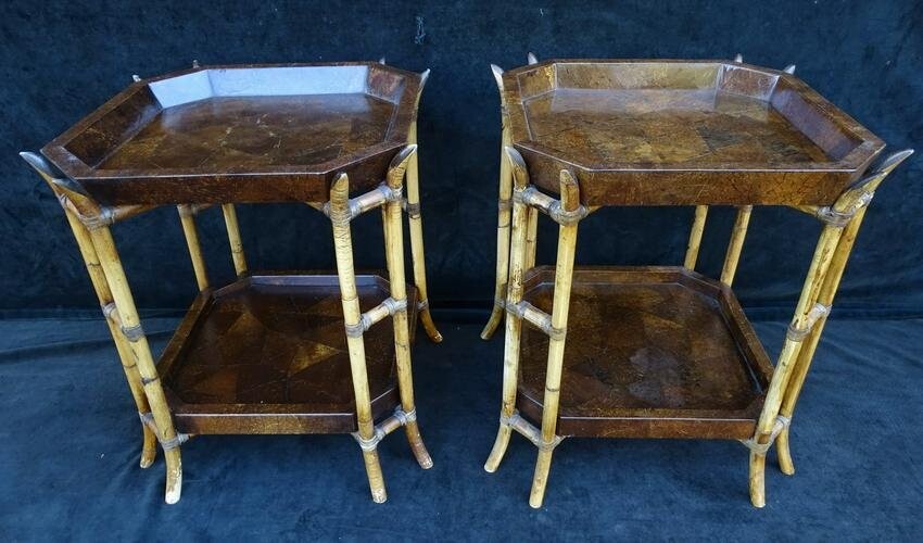 PAIR TRAY TOP BAMBOO TABLES 23X19X19