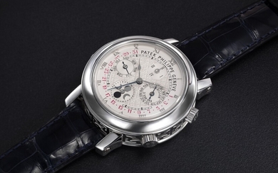 PATEK PHILIPPE, REF. 5002P-001 SKY MOON TOURBILLON, AN EXTREMELY RARE PLATINUM DOUBLE DIALED WRISTWATCH WITH 12 COMPLICATIONS