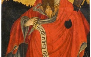 PERE LEMBRI(actif à Morella et Tortosa vers 1399-1421)Apôtre Matthieu. Circa 1410.Huile sur bois. Inscrit sur...