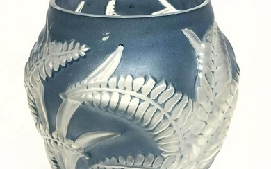 PHOENIX Glass Frosted Blue and Clear Glass Vase with fe