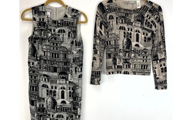 PIERO FORNASETTI Inspired Architectural Rendering Size 6 dress and petite top.