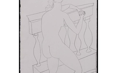 Pablo Picasso (1881-1973) Sans titre, (Femme s'appuyant sur une balustrade), 3-4-1920 Crayon sur papier Signé...