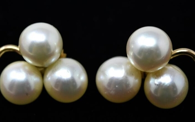 Pair 14k Gold & Akoya Cultured Pearl Earrings