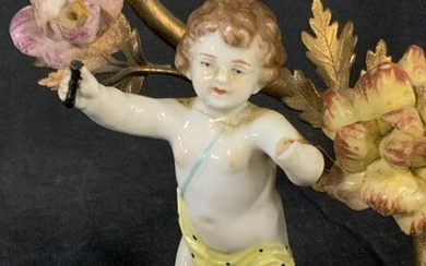 Pair ANTIQUE Trademarkd Porcelain Child Putti Lamps