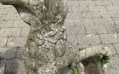 Pair Cast Stone Figural Rabbit Garden Statues