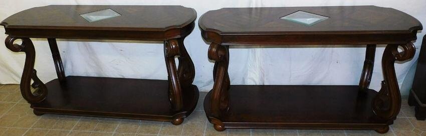 Pair Cherry Console Tables