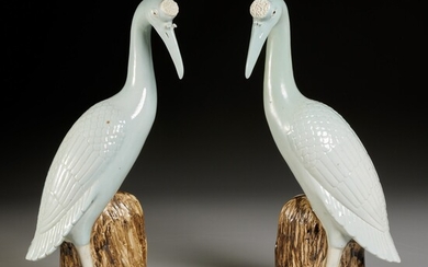 Pair Chinese Export porcelain cranes