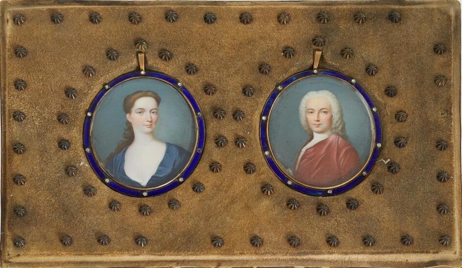 Pair English portrait miniatures, 18th century
