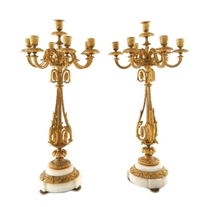 Pair French gilt-bronze and marble seven-light candelabra (2pcs)