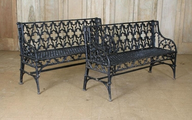 Pair Gothic Style Cast Iron Garden Benches