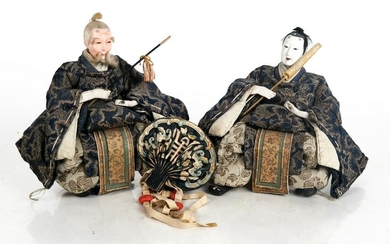 Pair Japanese Wood & Cloth Dolls