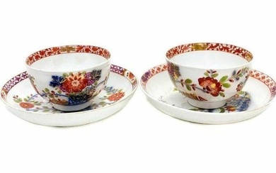 Pair Meissen Germany Tischchenmuster Porcelain Cup and Saucers, circa 1735
