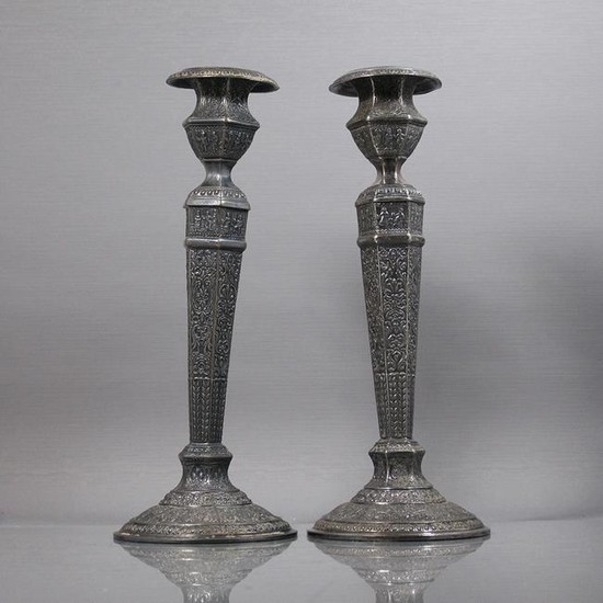Pair Ornate Silver Plate Candlesticks Derby S P Company