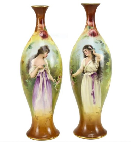 Pair Royal Bonn Portait Vases by Franz Mehlem