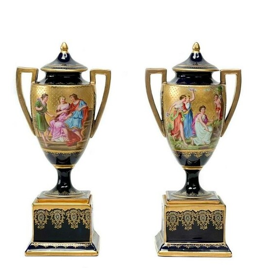 Pair Royal Vienna Austria Hand Painted Porcelain Double